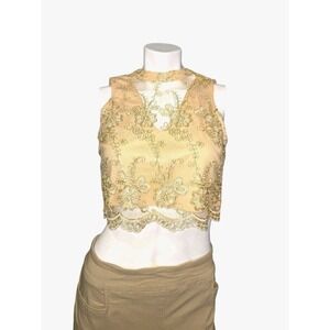 Romeo And Juliet Couture Womens Sleeveless Crop Top Size Small Gold Lined Boho